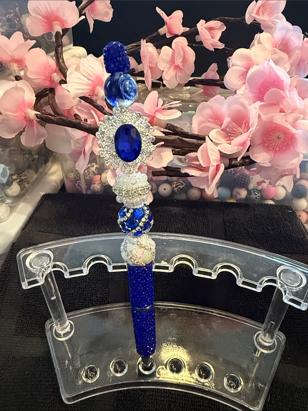 Handcrafted Blue Crystal Decorative Beaded Pen - Elegant Writing Accessory